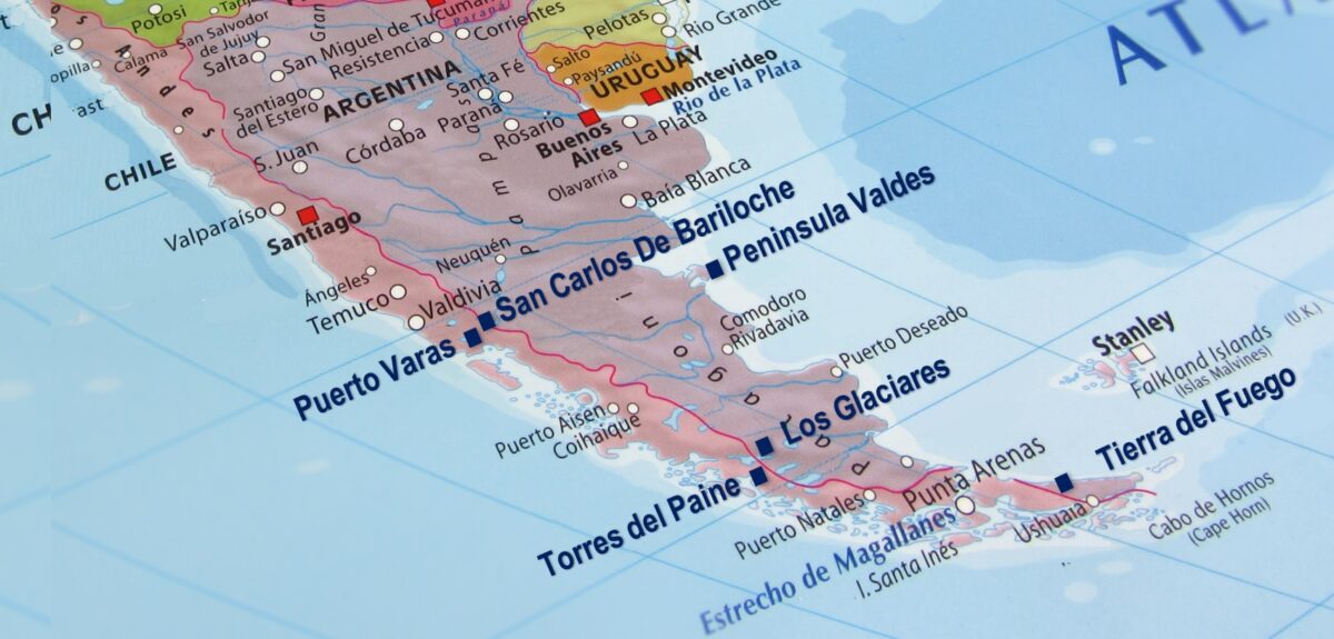 Map of Patagonia with Major Locations Marked